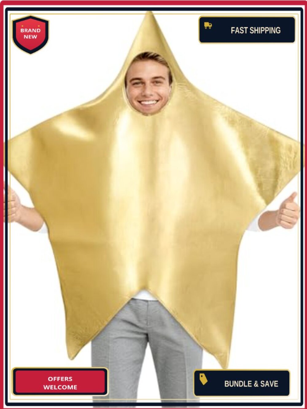 Adult Gold Star Costume Christmas Nativity Pageant Pullover One Size